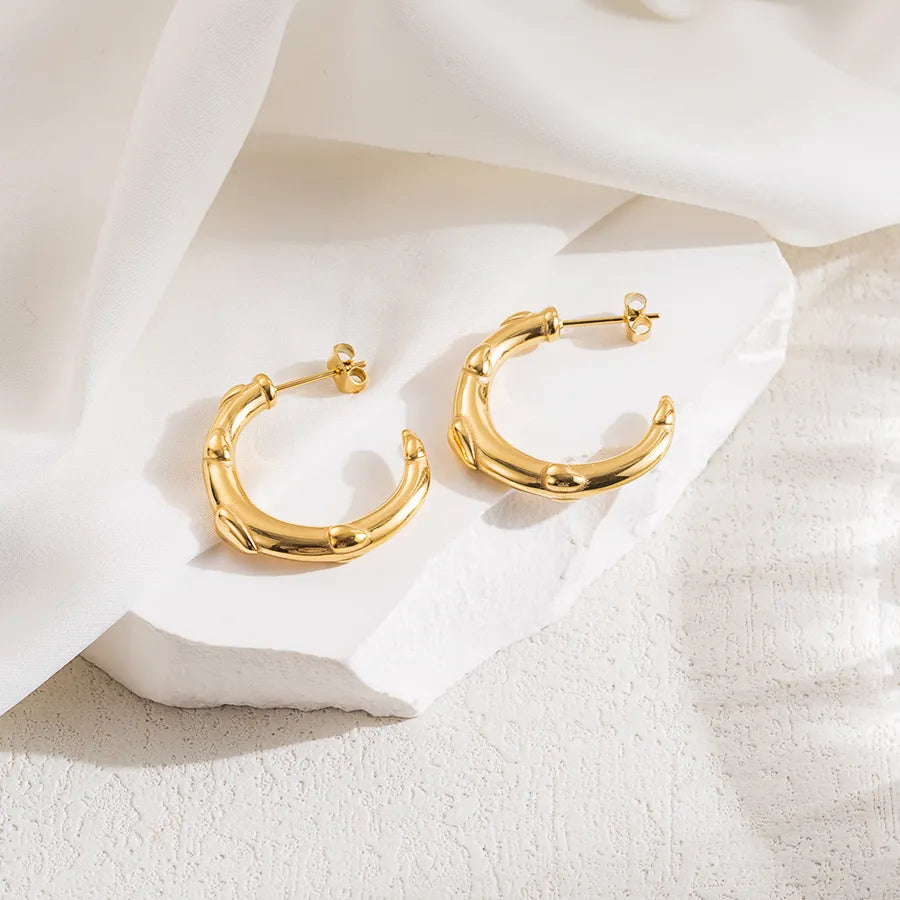 Carved Turns 18K Gold Plated and Stainless Steel Earrings