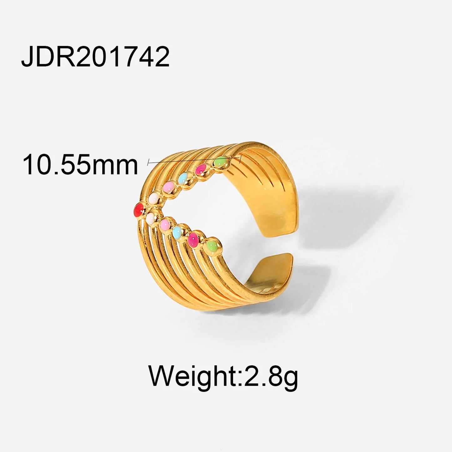 Unique Design 18K Gold Plated Stainless Steel Geometric Colorful Oil Drop Rings