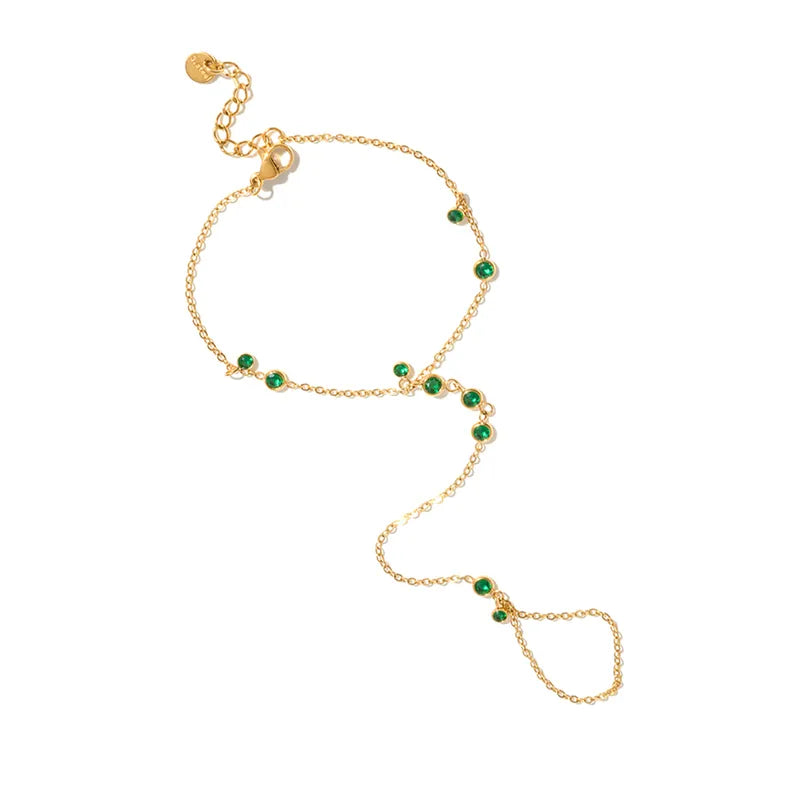 Jade Stone 18K Gold Plated 304 Stainless Steel Finger Chain