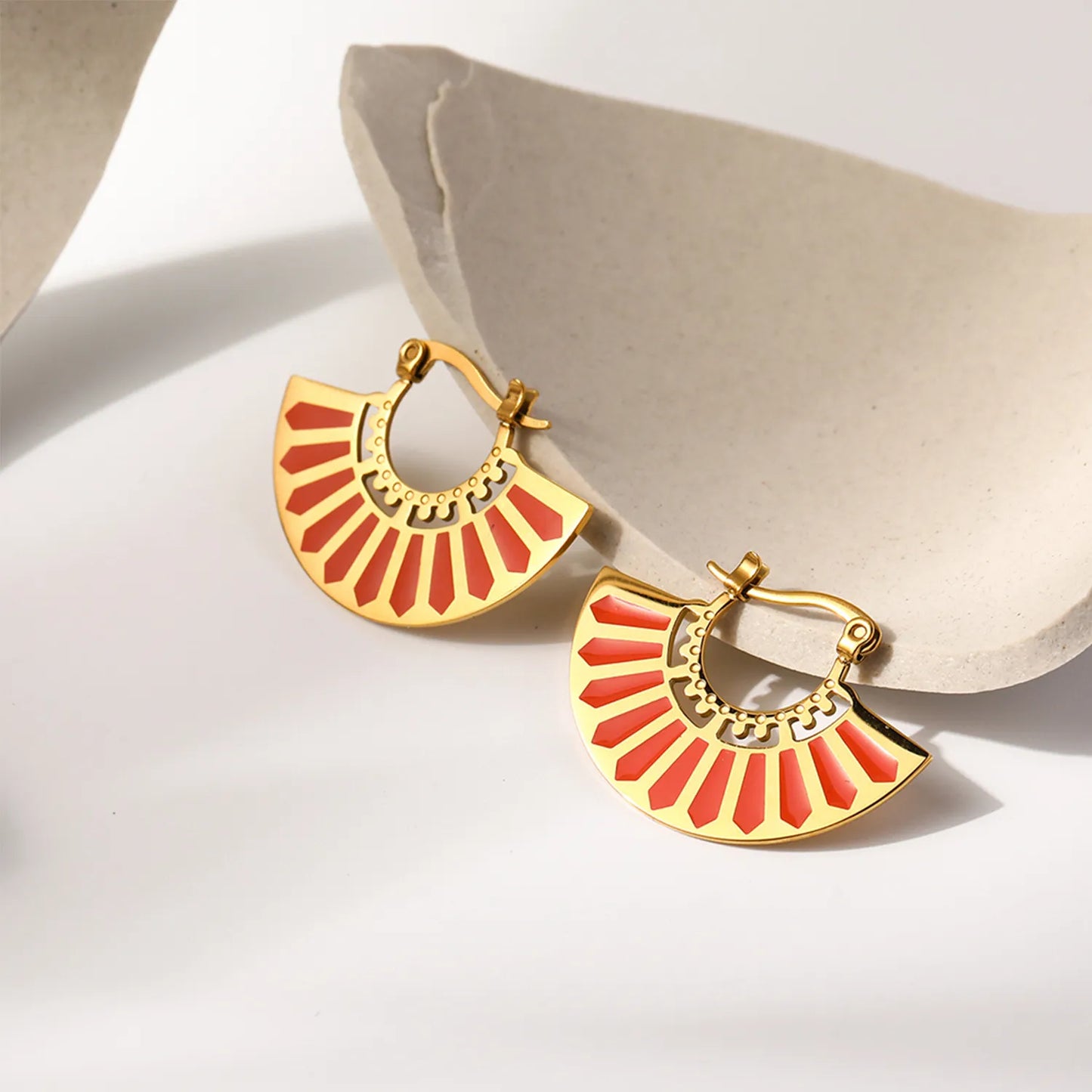 Geometric Sector Enamel Plating Stainless Steel Titanium Steel 18K Gold Plated Earrings