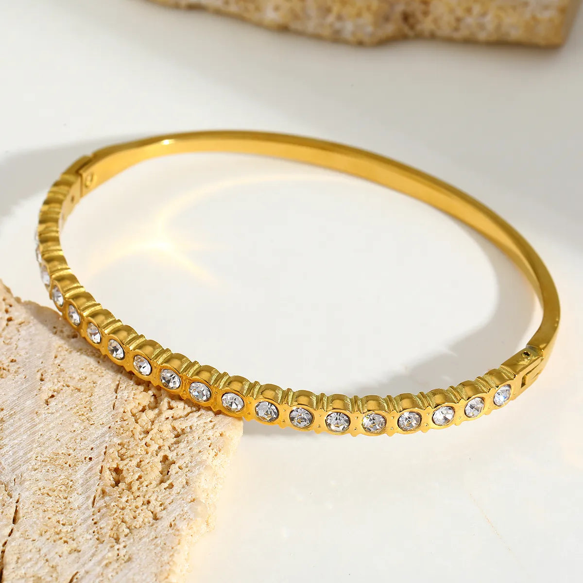 Elegant Simple Stainless Steel 18K Gold Embedded Zircon Bracelet