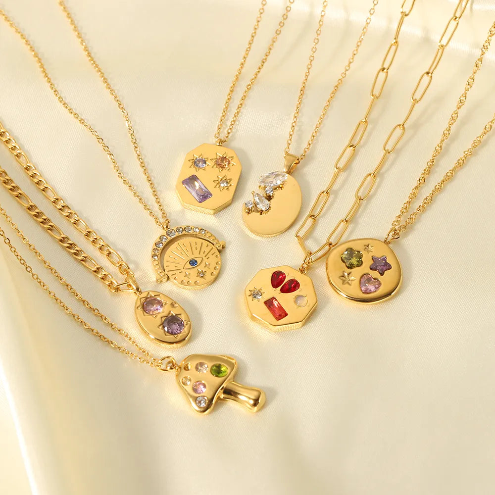 Sunny Days Stainless Steel 18K Gold Plated Zircon Pendant Necklace