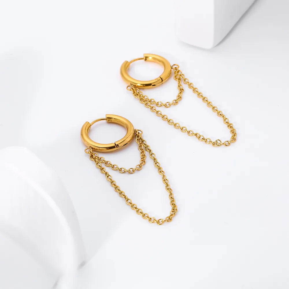 Round Tassel Stainless Steel 18K Gold Plated Drop Earrings