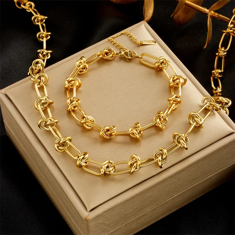 Interlocked Style Solid Color Titanium Steel Plating Bracelets Necklace