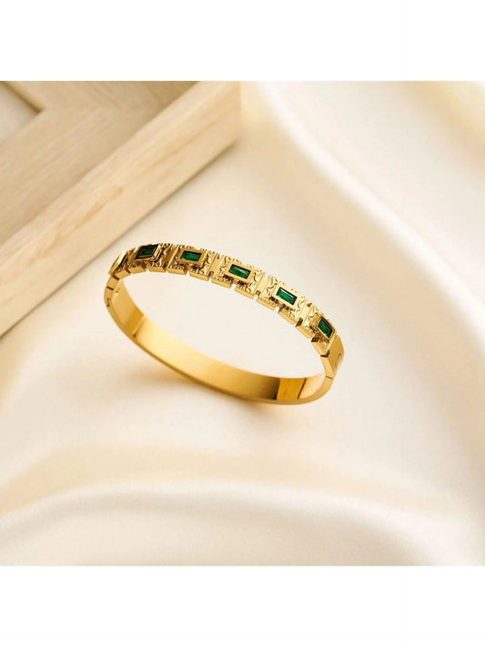 Green Zircon Click Clasp Stainless Steel 18K Gold Plated Luxury Bracelet