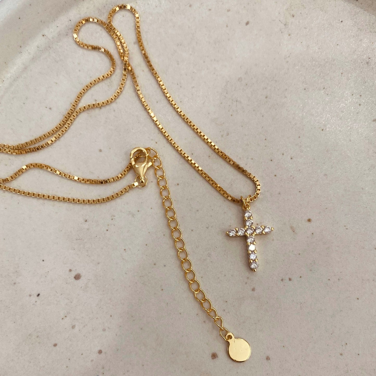 Cross Titanium Steel Plating Inlay Zircon 18K Gold Plated Pendant Necklace
