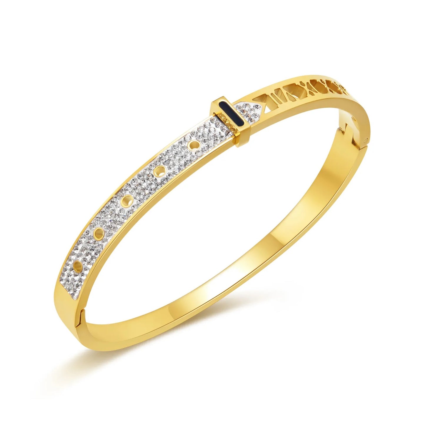 Elegant Solid Color Titanium Steel Inlay Zircon Bangle