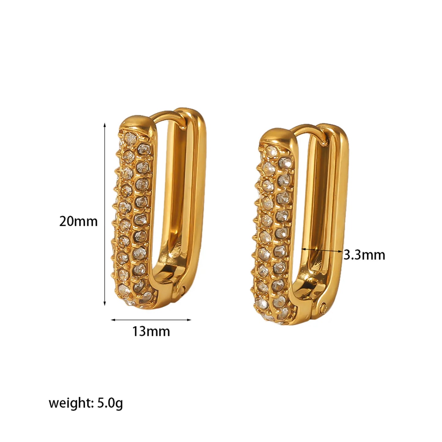Gold Cubic Zirconia Square Rectangle Polishing Plating Inlay Stainless Steel
