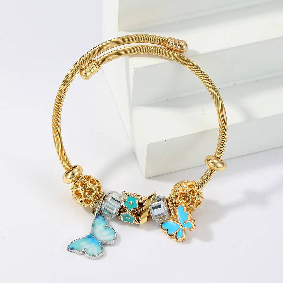 Butterfly Stainless Steel 18K Gold Plated Bangle