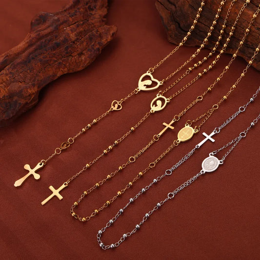 304 Stainless Steel 18K Gold Plated Long Religious Necklace
