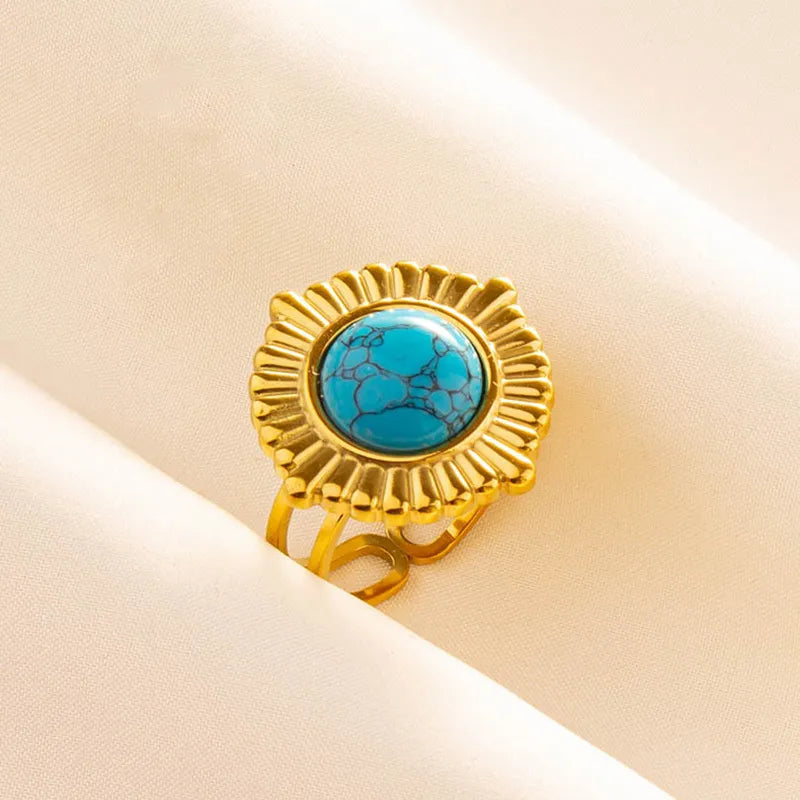 Elegant Classical Classic Style Inlay Round Artificial Gemstones Imitating stone Open Rings