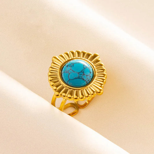 Elegant Classical Classic Style Inlay Round Artificial Gemstones Imitating stone Open Rings