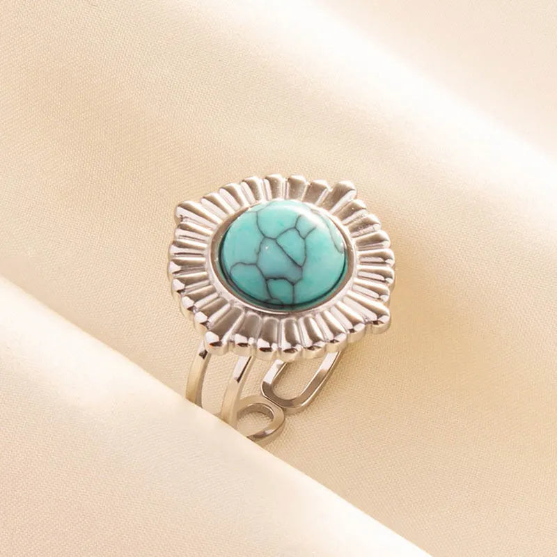 Elegant Classical Classic Style Inlay Round Artificial Gemstones Imitating stone Open Rings