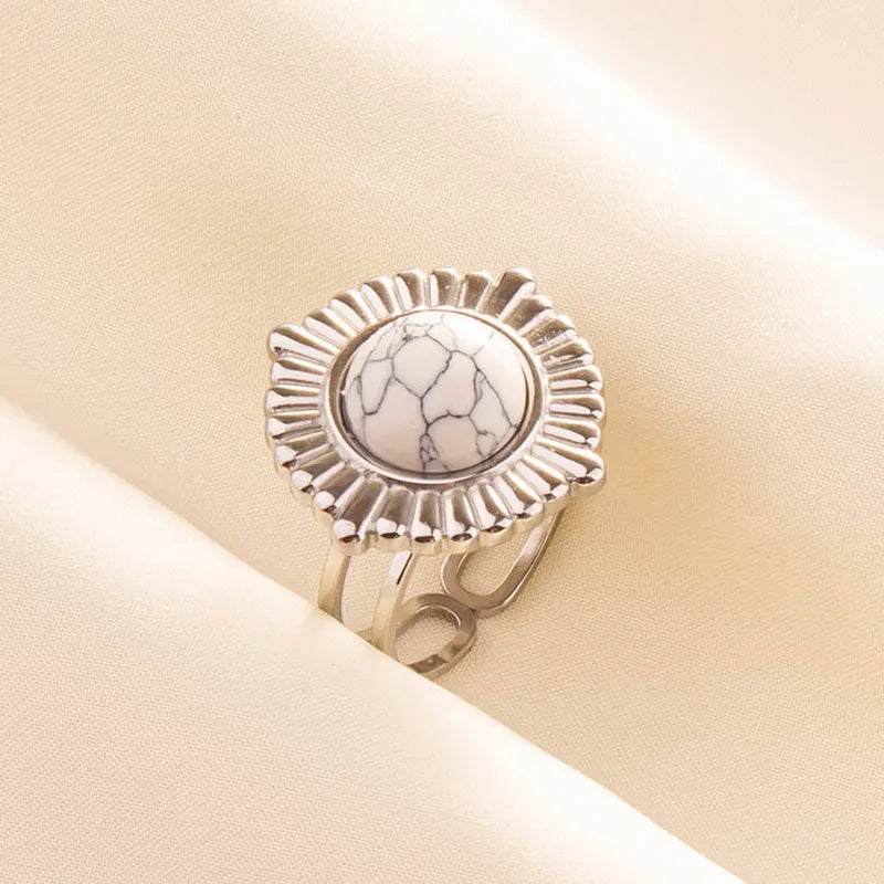 Elegant Classical Classic Style Inlay Round Artificial Gemstones Imitating stone Open Rings