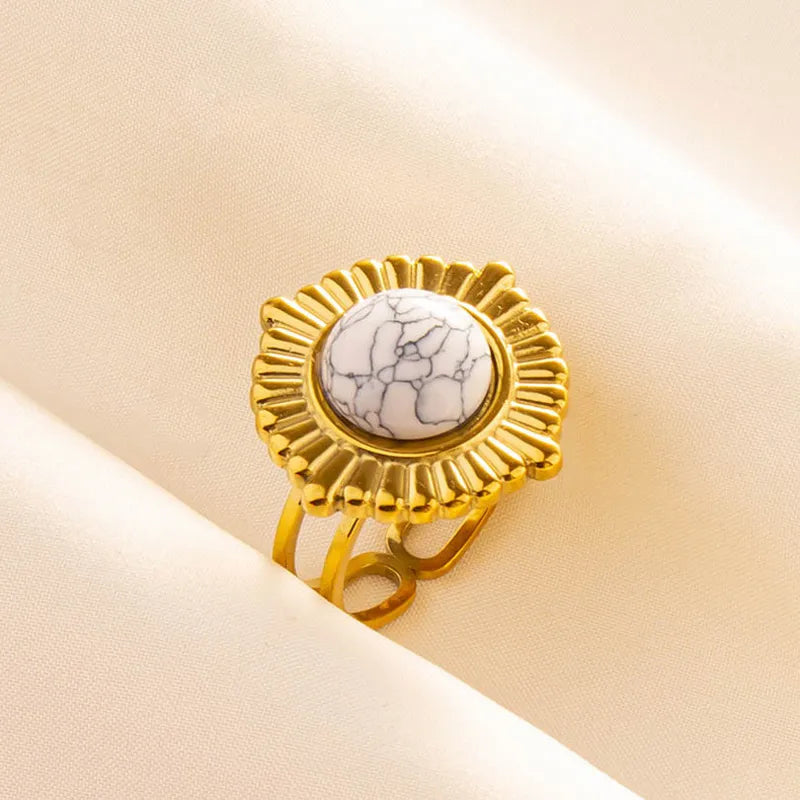 Elegant Classical Classic Style Inlay Round Artificial Gemstones Imitating stone Open Rings