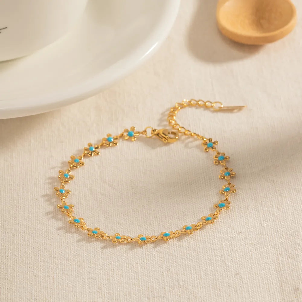 304 Stainless Steel 18K Gold Plated IG Style Basic Classic Style Flower Bracelets Necklace