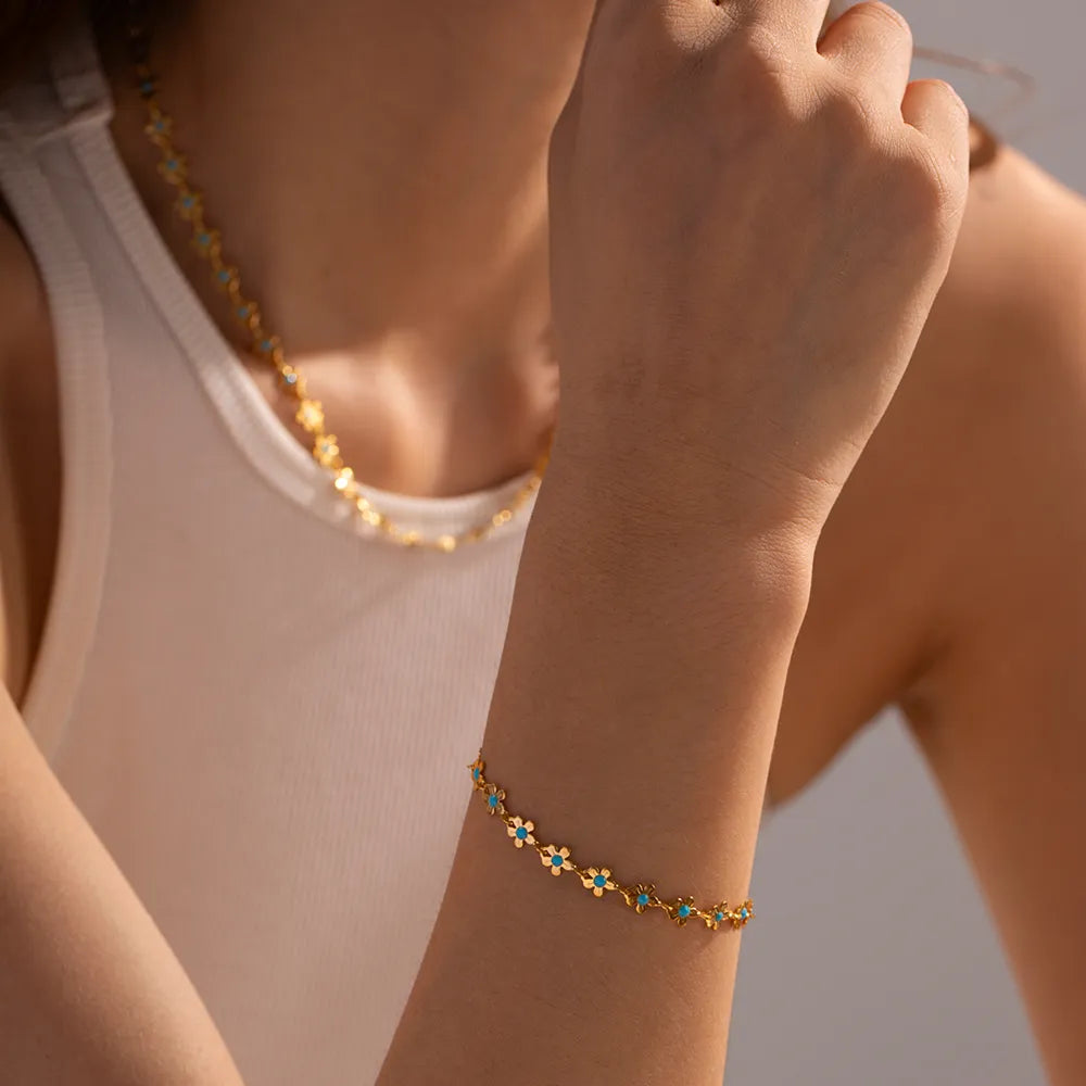 304 Stainless Steel 18K Gold Plated IG Style Basic Classic Style Flower Bracelets Necklace