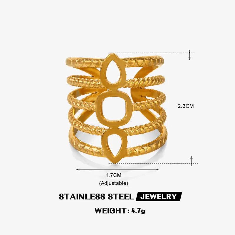 304 Stainless Steel 18K Gold Plated IG Style Plating Lines Open Rings