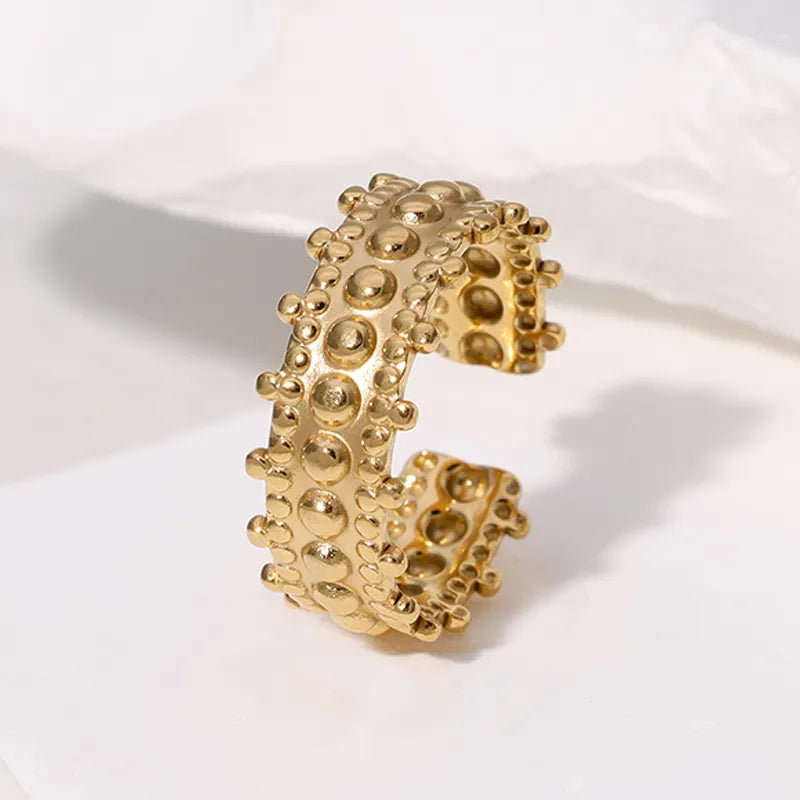 304 Stainless Steel 18K Gold Plated Retro Vintage Style Geometric Round Dots Open Rings