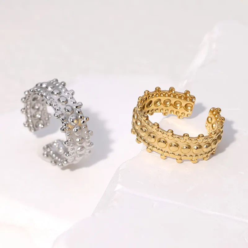 304 Stainless Steel 18K Gold Plated Retro Vintage Style Geometric Round Dots Open Rings