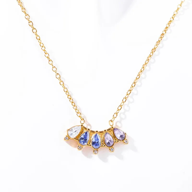 304 Stainless Steel 18K Gold Plated Simple Style Classic Style Plating Inlay Color Block Rhinestones Necklace