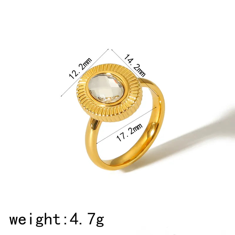 304 Stainless Steel 18K Gold Plated Simple Style Classic Style Polishing Plating Inlay Oval Zircon Rings Earrings
