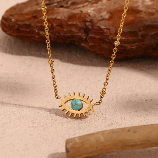 Turquoise Evil 304 Stainless Steel 18K Gold Plated Necklace