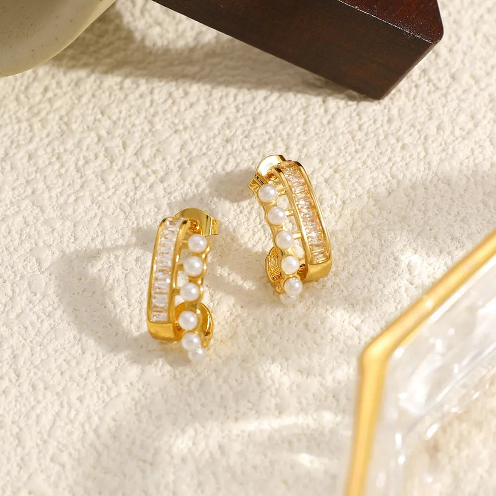 Layered 304 Stainless Steel C-Shaped 18K Gold Plated Earring