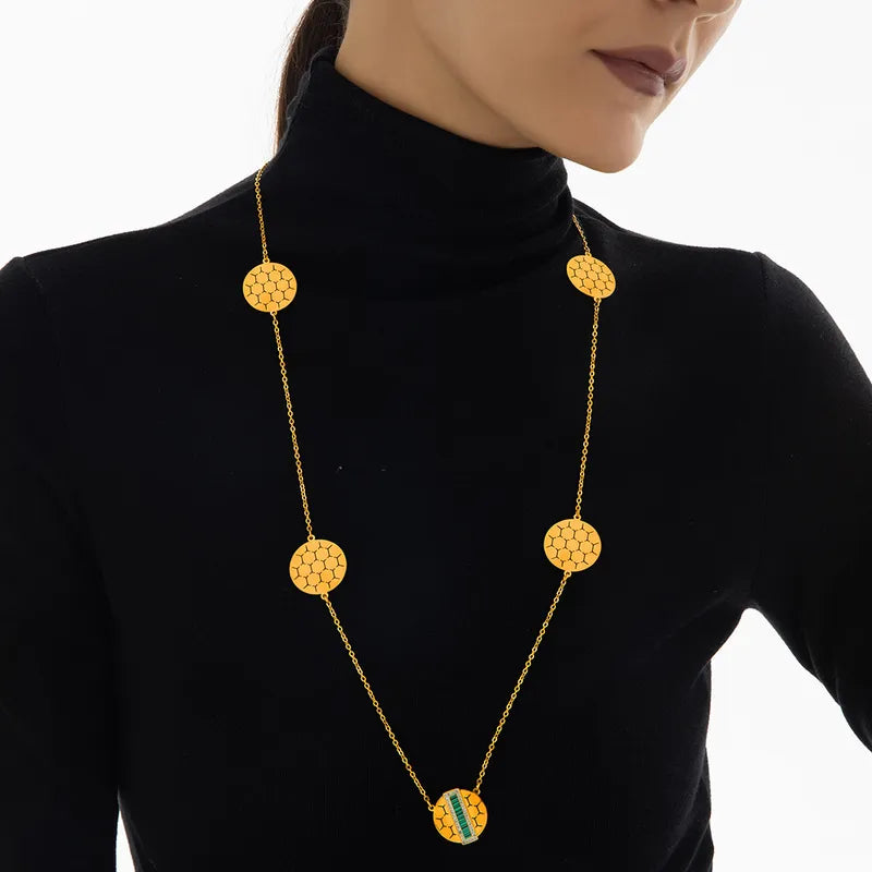 304 Stainless Steel Acrylic Rhinestones Shell Sweater Chain Long Necklace