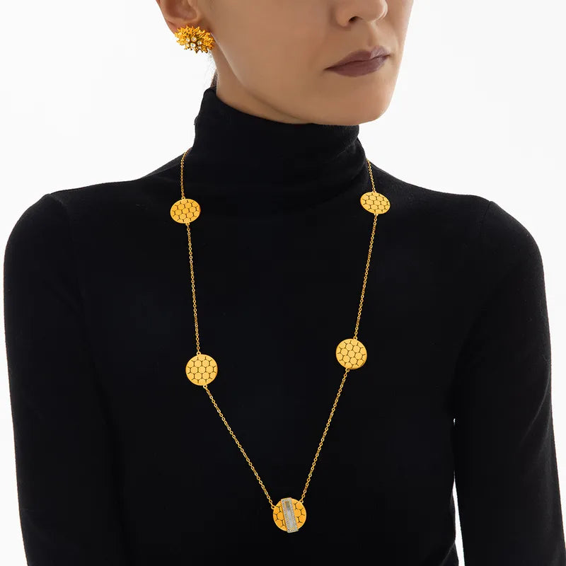 304 Stainless Steel Acrylic Rhinestones Shell Sweater Chain Long Necklace