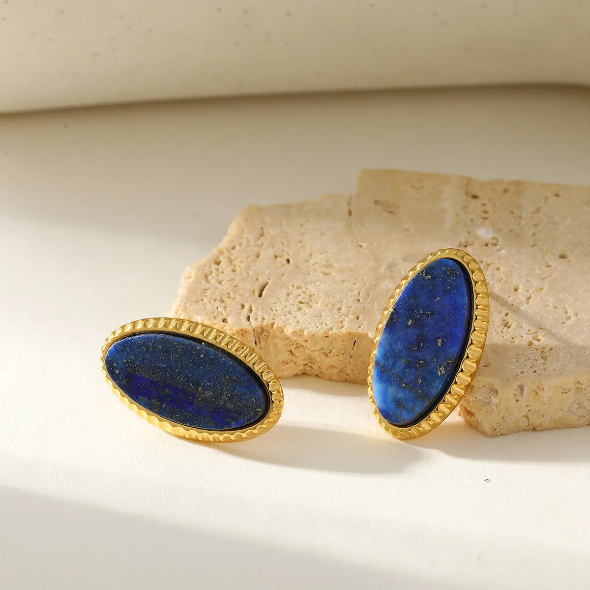 Blue Natural Stone 18K Gold Plated and 304 Stainless Steel Ring and Earring