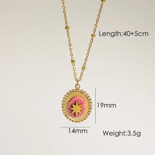 304 Stainless Steel natural stone 14K Gold Plated Vintage Style Natural Stone Necklace