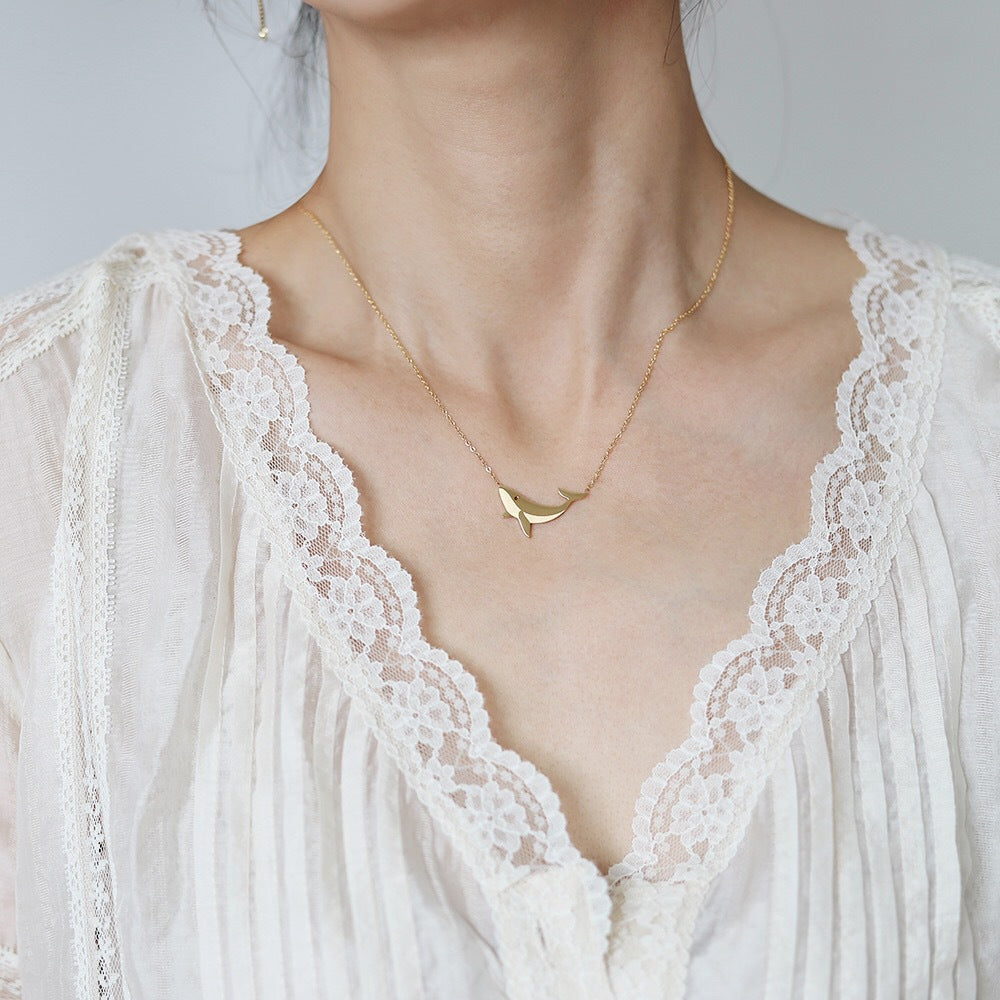 Ocean Whale Necklace Clavicle Chain Titanium Steel 18K Gold Plating