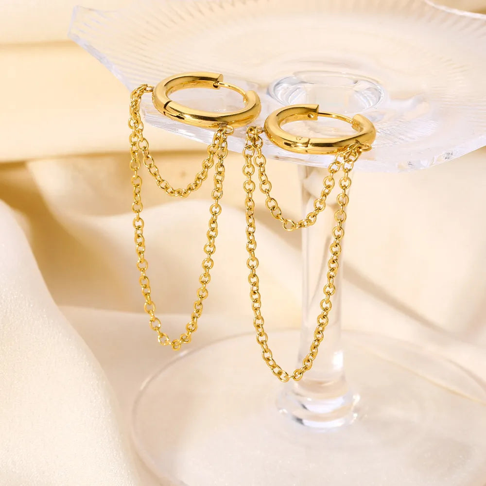 Round Tassel Stainless Steel 18K Gold Plated Drop Earrings