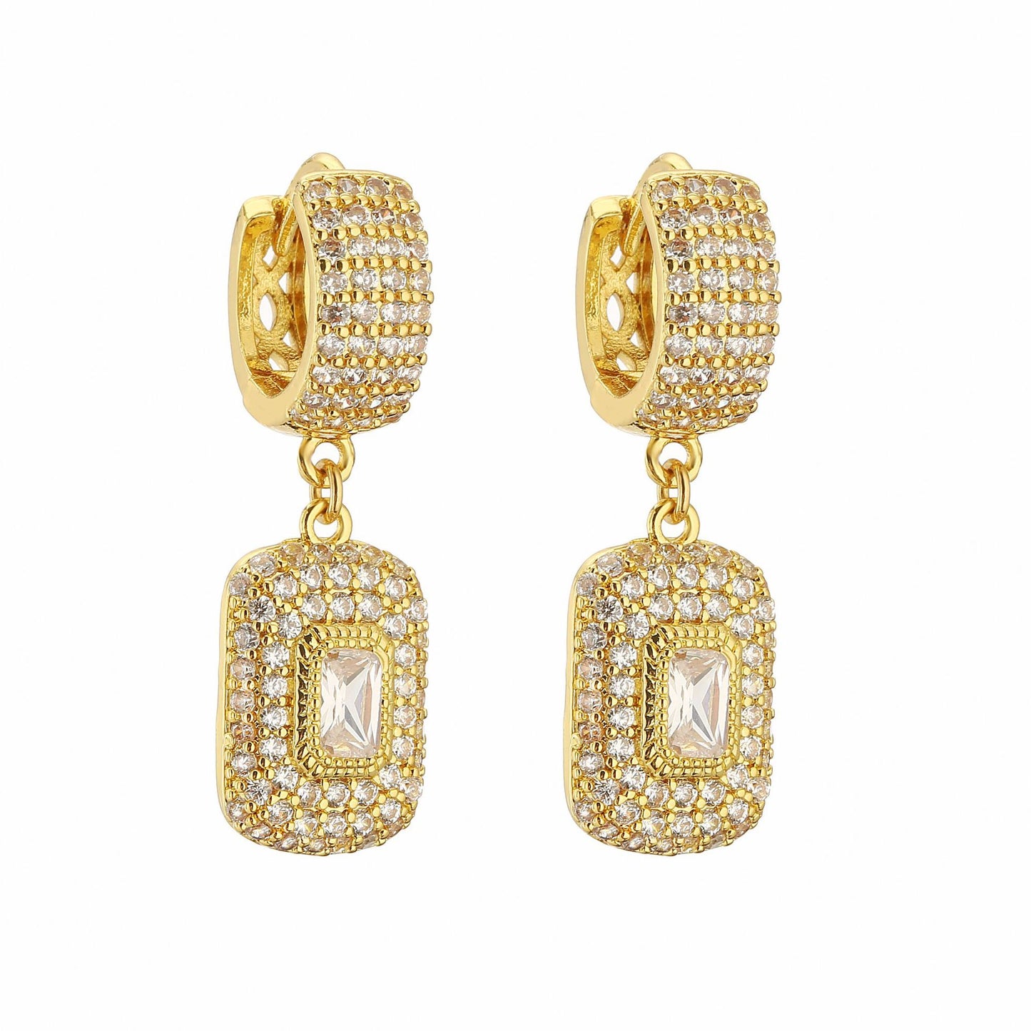 Shiny Square Cubic Zirconia 18K Gold Plated Drop Earrings