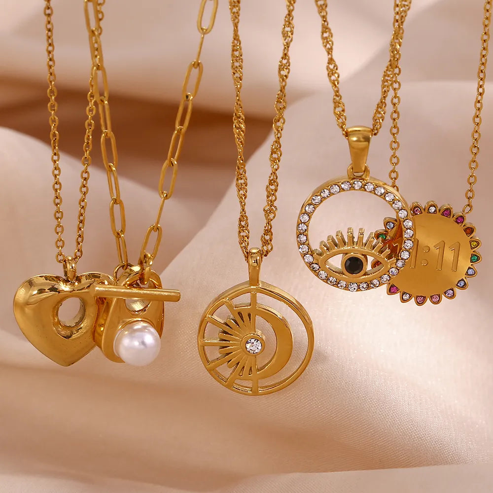 Rhinestone SUNFLOWER 11:11 Pendant Necklace-Gold-Colorful crystals