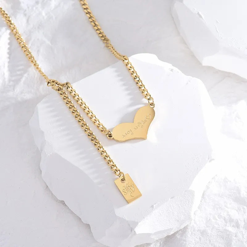 Heart Shape Titanium Steel Polishing Plating 18K Gold Plated Pendant Necklace