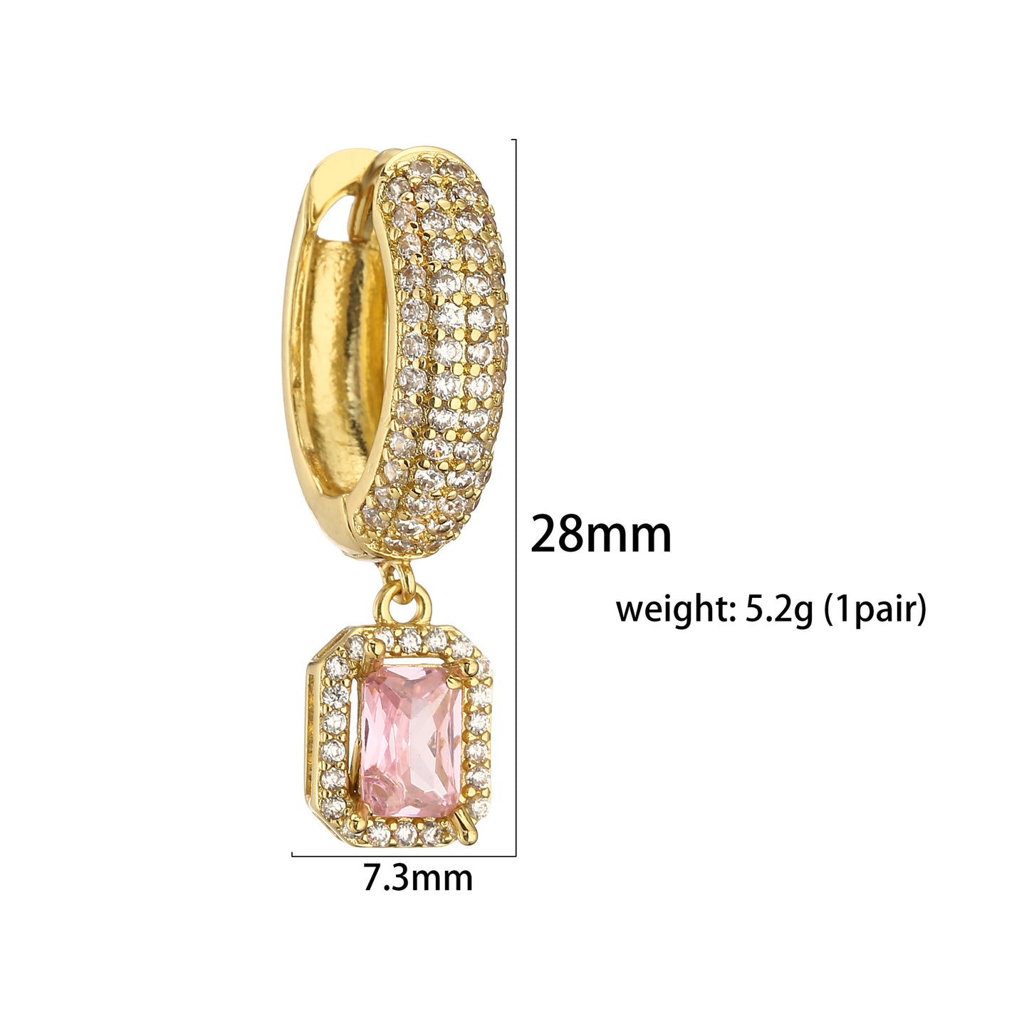 Shiny Square Cubic Zirconia 18K Gold Plated Drop Earrings