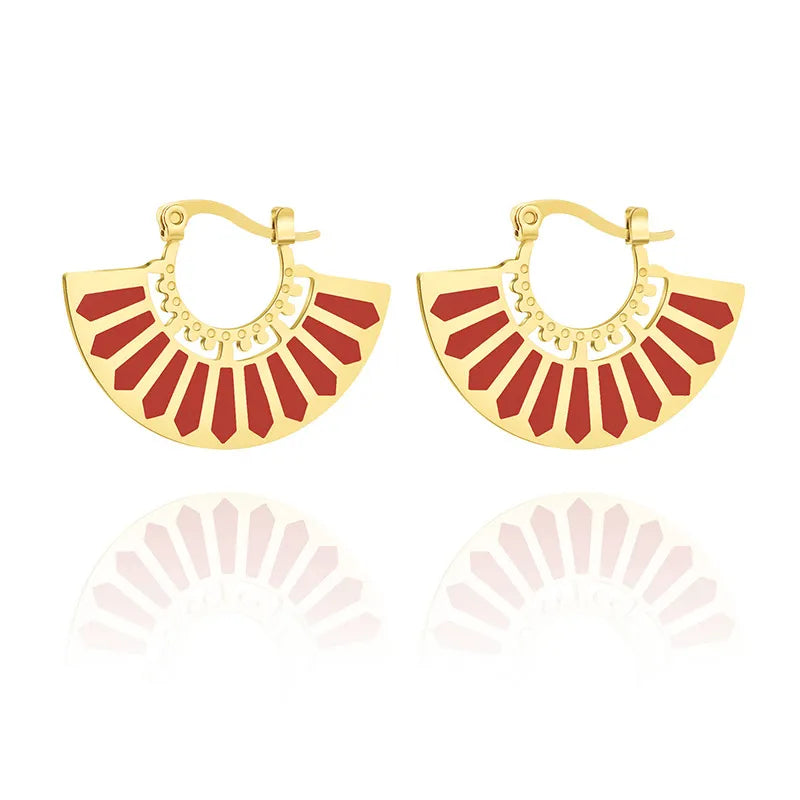 Geometric Sector Enamel Plating Stainless Steel Titanium Steel 18K Gold Plated Earrings