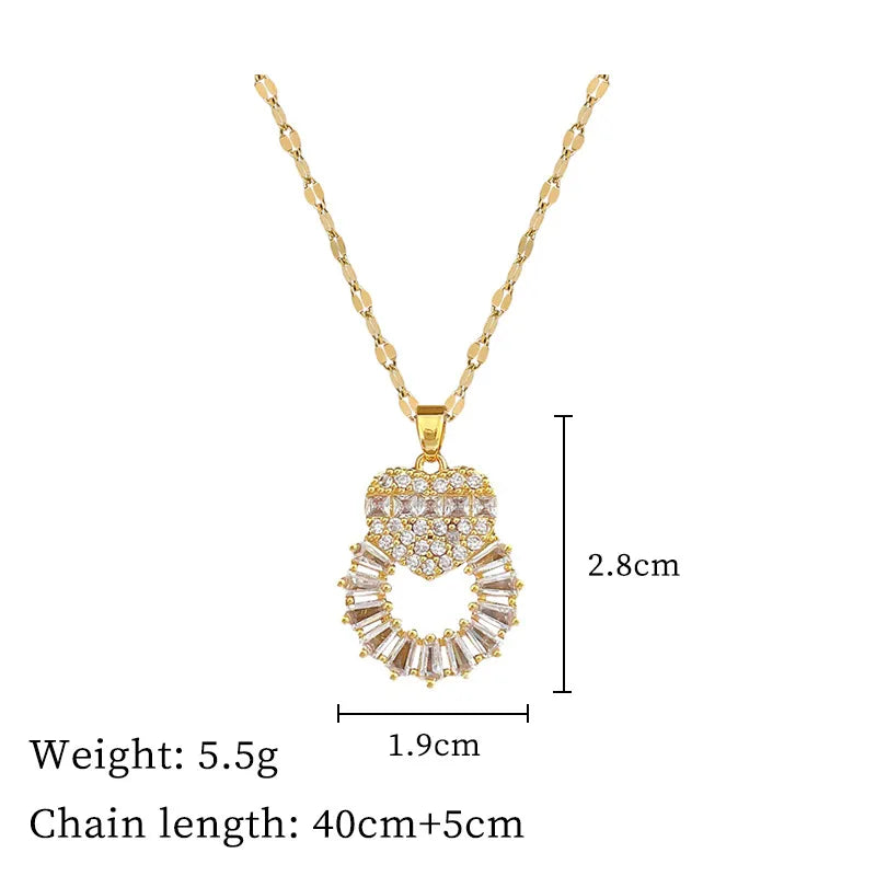 Heart Shape Stainless Steel Artificial Gemstones Plating Inlay Necklace