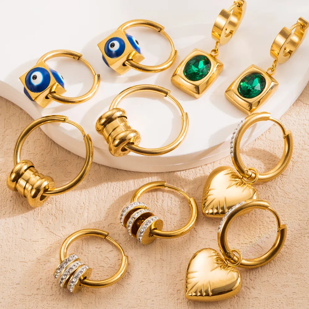 Heart Shape Inlay Titanium Steel Rhinestones Gold Plated Drop Earrings