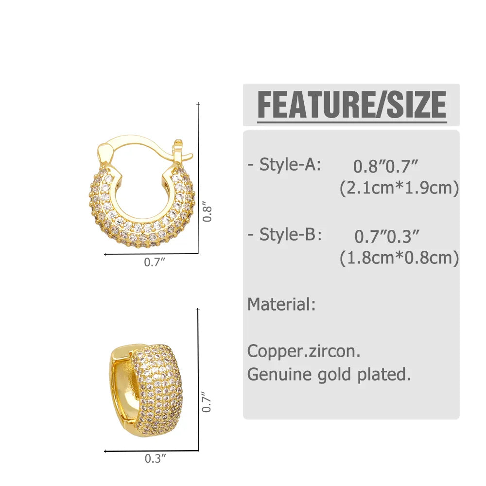 Round Hanging Copper Zircon 18K Gold Plated Earrings