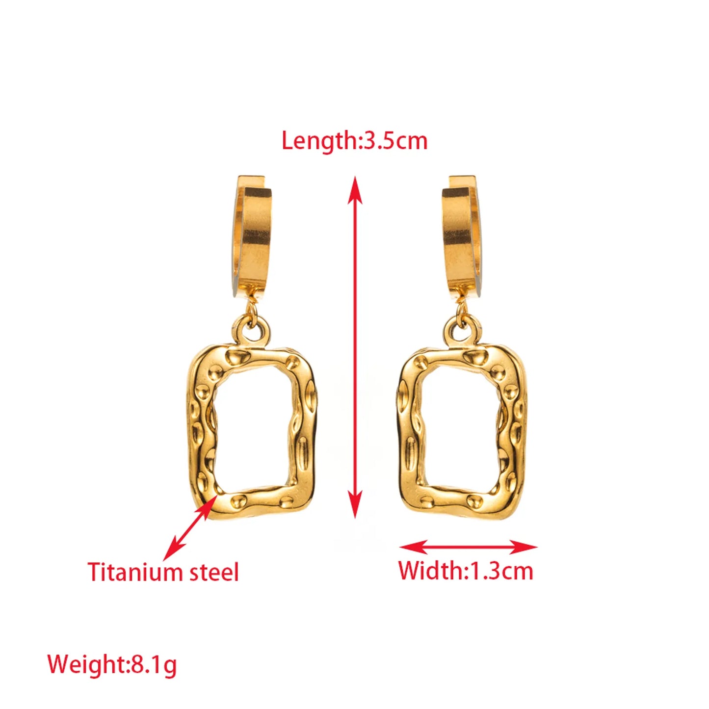 Rectangular Titanium Steel Pearl Gold Plated Drop Earrings