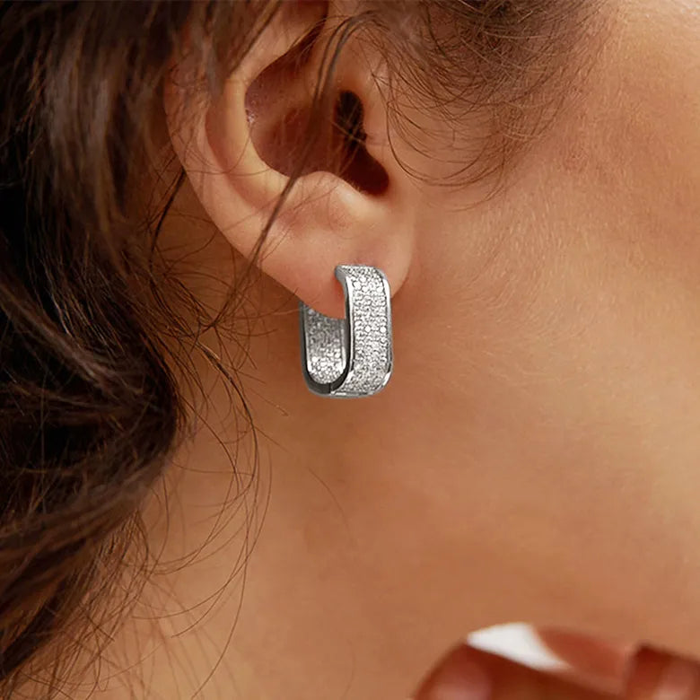 Silver U Shape Copper Inlay Zircon Earrings