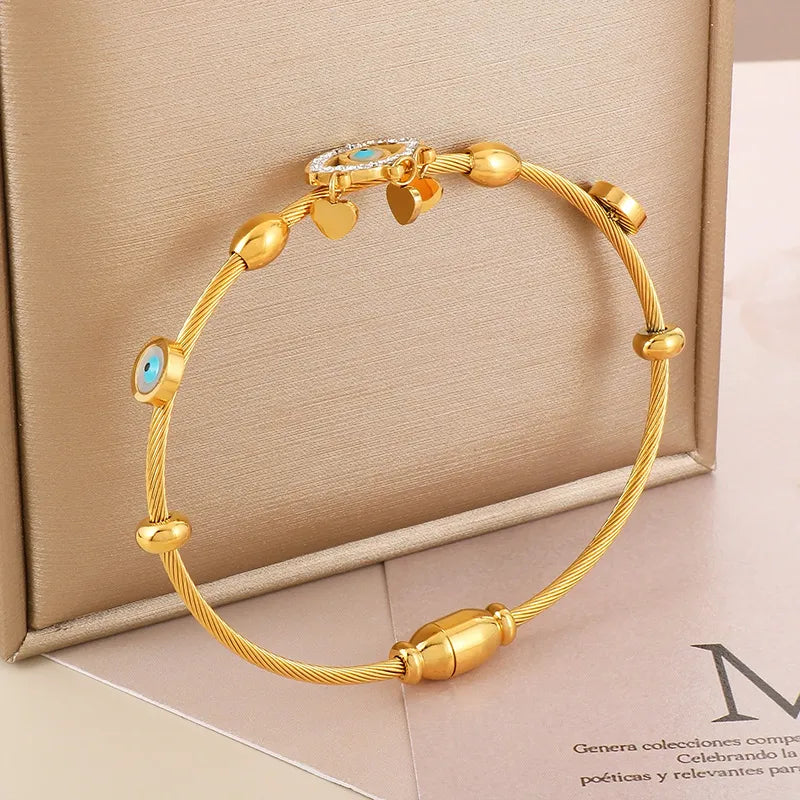 Eye Stainless Steel Titanium Steel Plating Inlay Zircon 18K Gold Plated Bangle