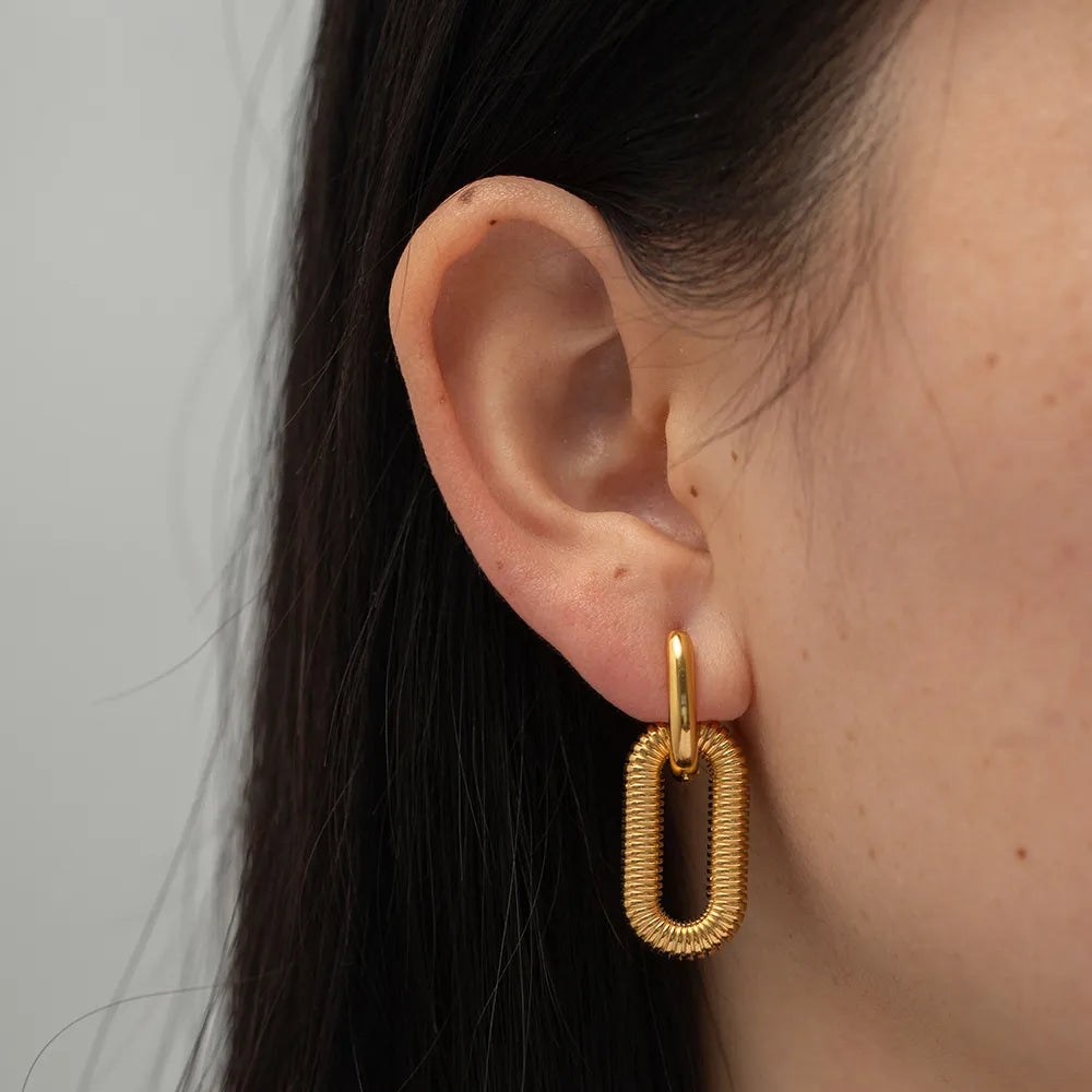 Oval Stainless Steel Plating Drop Earrings