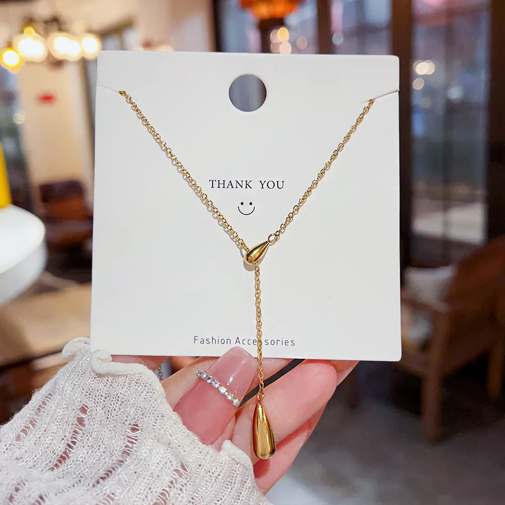 Water Droplets Titanium Steel Plating Chain Gold Plated Pendant Necklace