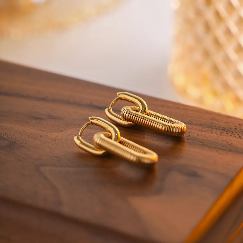 Oval Stainless Steel Plating Drop Earrings