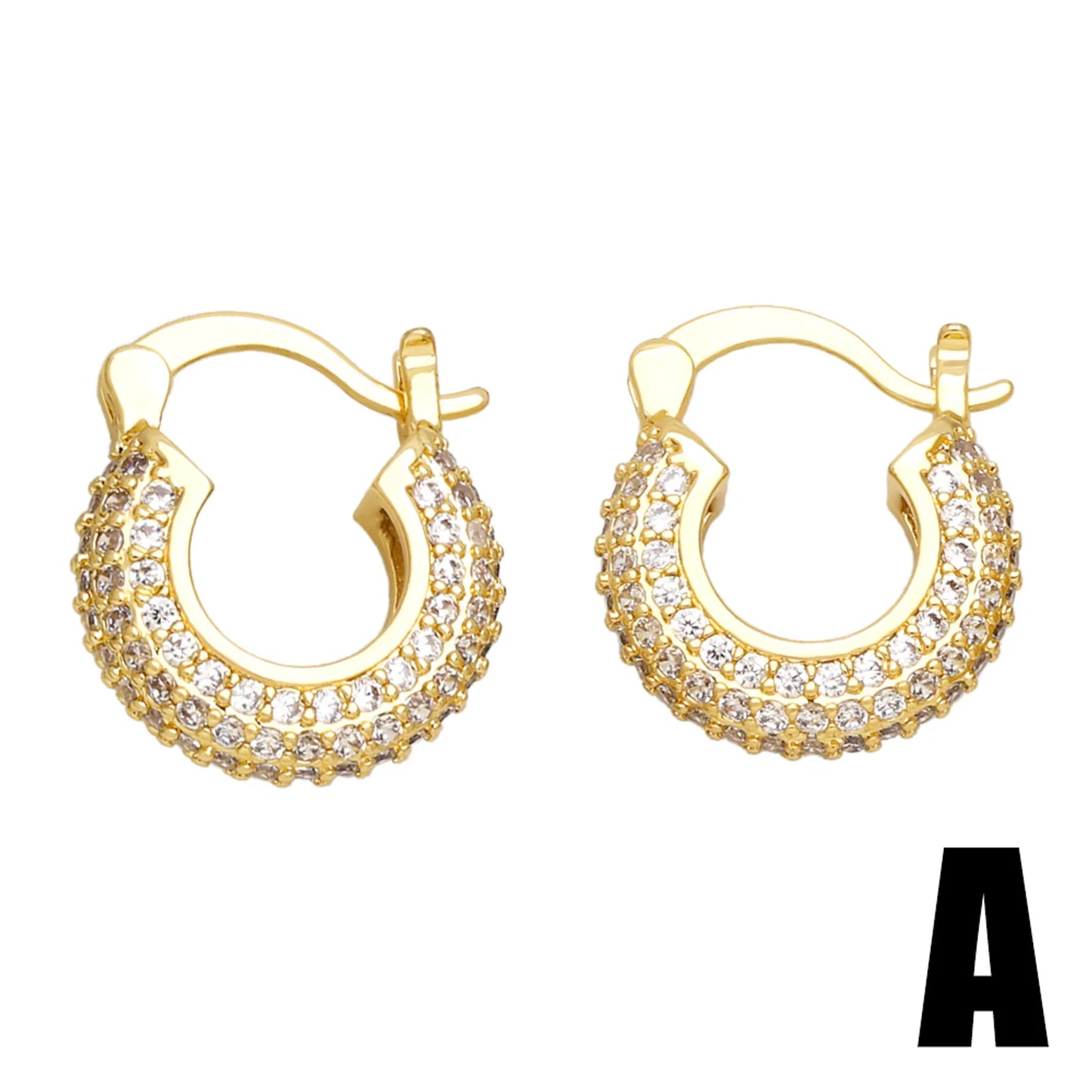 Round Hanging Copper Zircon 18K Gold Plated Earrings