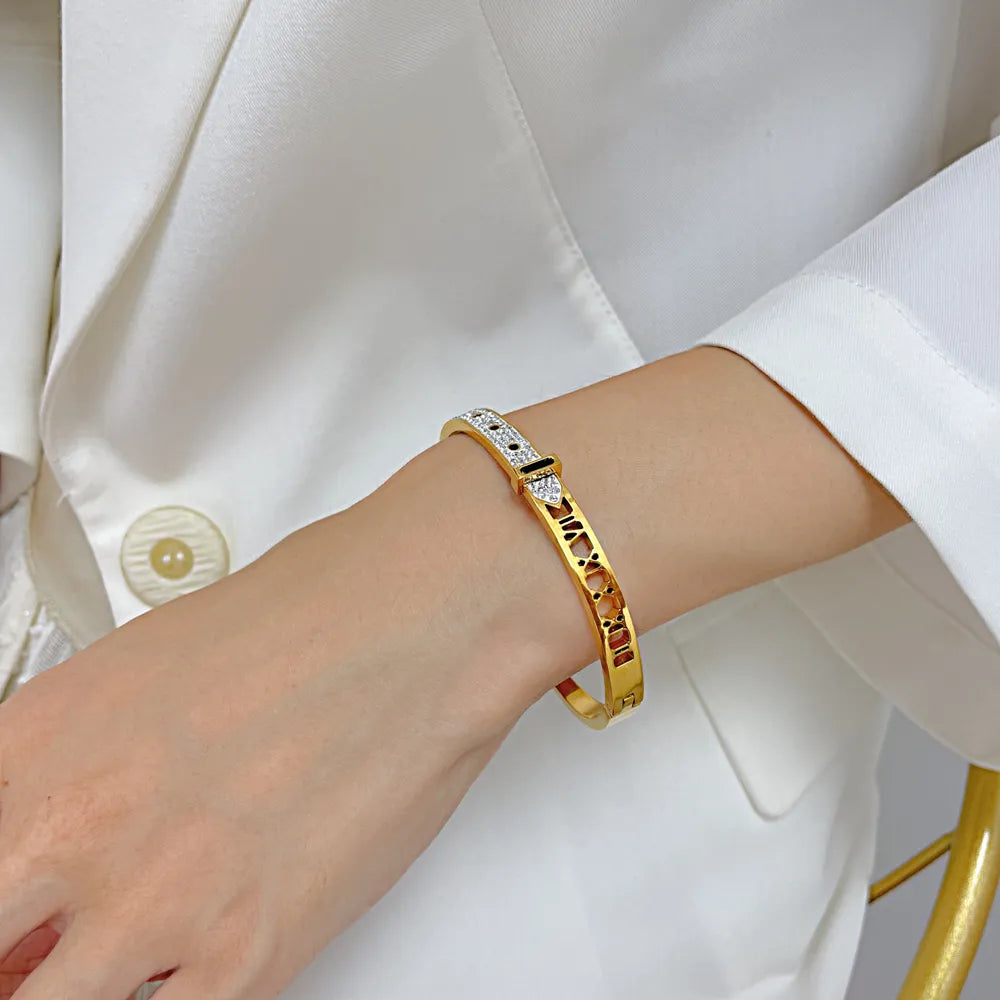 Elegant Solid Color Titanium Steel Inlay Zircon Bangle